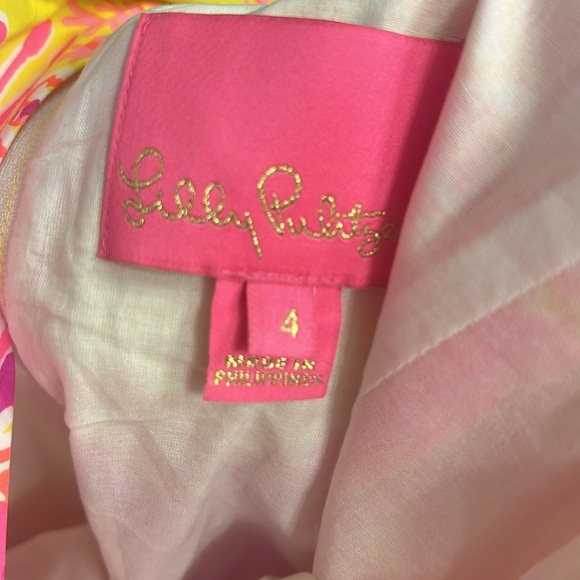 Lilly Pulitzer Bri V-Neck Cotton Midi-Dress - Calla Yellow Floral Coral - Size 4 - Picture 11 of 11